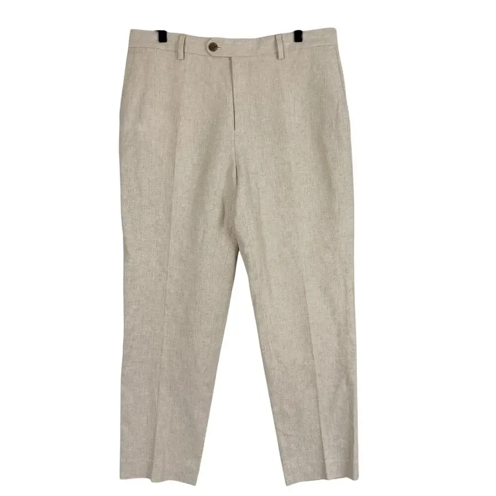 Banana Republic Mens Pants Meridian Linen-Cotton Beige Herringbone - 34x32